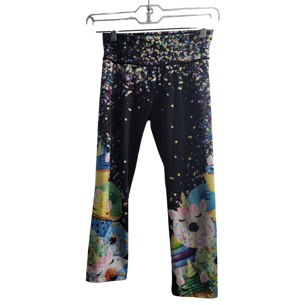 Justice Girls Size 10 Unicorn Donut Cupcake Galaxy Capri Leggings Black Multi